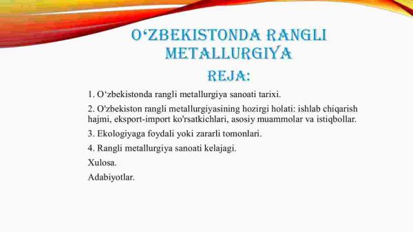 O'zbekistonda rangli metallurgiya