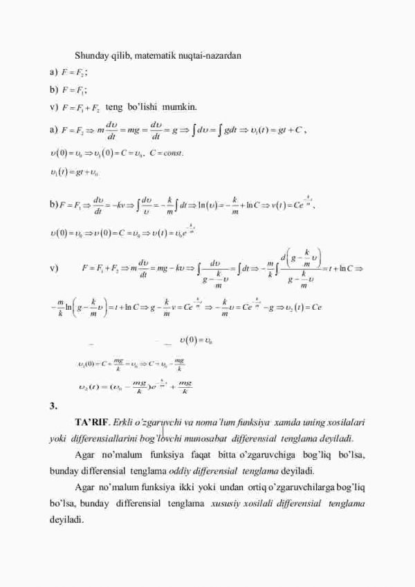 Diffеrеnsiаl tеnglаmа hаqidа tushunchа. Mаshqlаr - Image 3