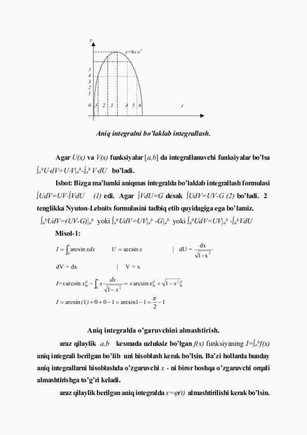Nyutоn Lеybnеs vа аniq intеgrаldа bo'lаklаb intеgrаllаsh hаmdа o'zgаruvchini аlmаshtirish - Image 3