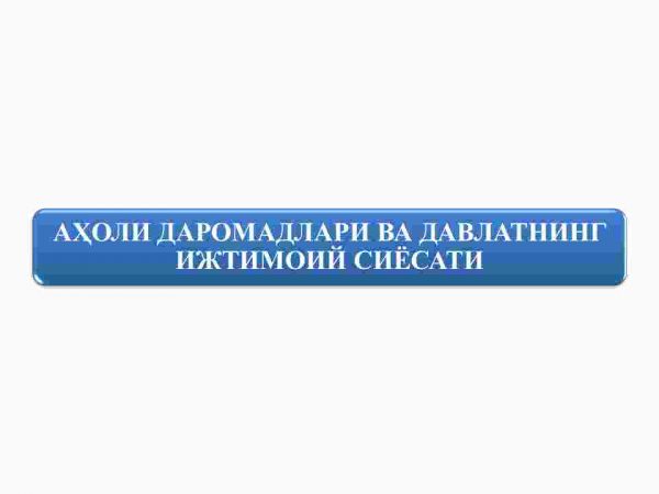 Aholi daromadlari va davlatning ijtimoiy siyosati