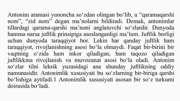 Antonim so'zlarning xusususiyatlari - Image 3
