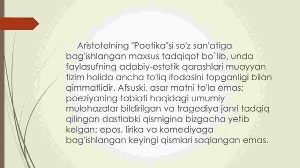 Arastu “Poetika”sining o'rganilishi. Arastu tragediya, komediya, drama to'g'risida - Image 2