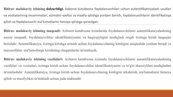 Axborot kutubxona tizimida foydalanuvchilarni autentifikatsiyalash usullari va vositalari - Image 2