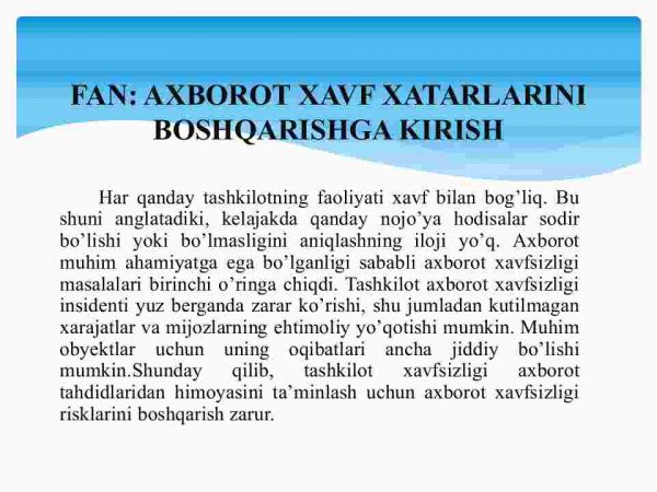 Axborot xavfsizligi risklarini boshqarish bо'yicha asosiy tushunchalar, fanining maqsadi va vazifalari - Image 2