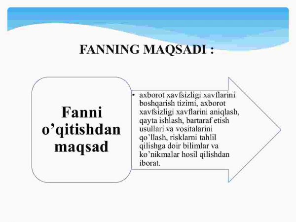 Axborot xavfsizligi risklarini boshqarish bо'yicha asosiy tushunchalar, fanining maqsadi va vazifalari - Image 3