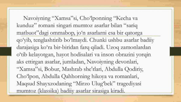 Badiiy asar. Badiiylik – badiiy adabiyotning asosiy xususiyati - Image 4