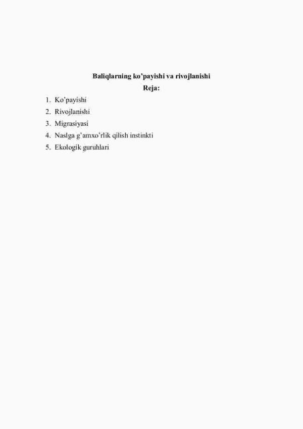 Baliqlarning ko'payishi va rivojlanishi