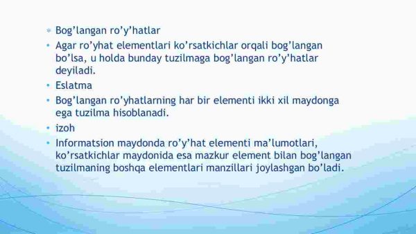 Bog'langan ro'yxatlar klassifikatsiyasi,chiziqli bog'langan ro'yxatlarni mantiqiy tasvirlash - Image 4