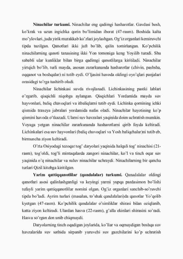 Chala o'zgarish bilan rivojlanadigan hasharotlar: ninachilar, yarim qattiq qanotlilar, teng qanotlilar turkumlari - Image 2