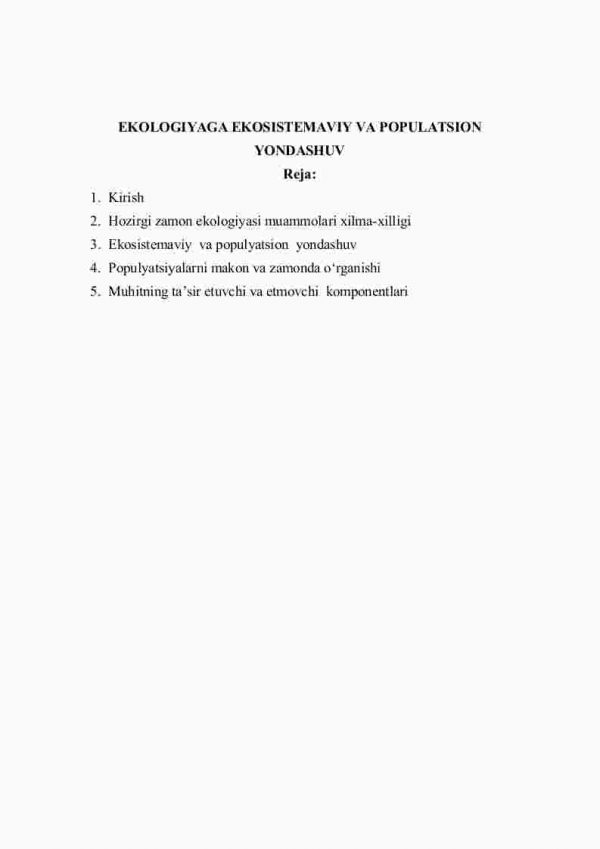 Ekologiyaga ekosistemaviy va populatsion yondashuv