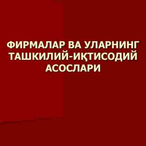 Firmalar va ularning tashkiliy-iqtisodiy asoslari