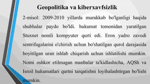 Geopolitika va kiberxavfsizlik​ Sony va Shimoliy Koreya. Stuxnet - Image 4