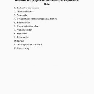 Hasharotxo'rlar, qo'lqanotlilar, kеmiruvchilar, tovushqonsimonlar