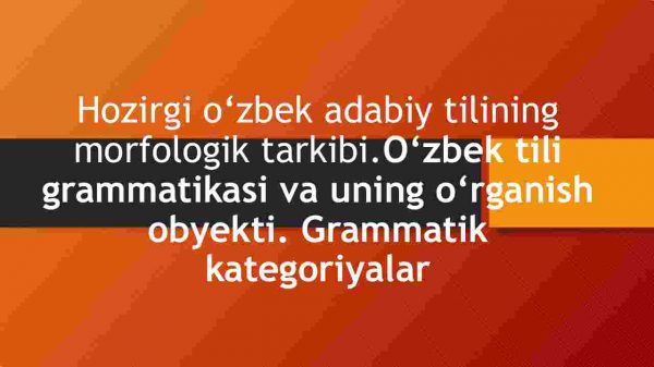 Hozirgi o'zbek adabiy tilining morfologik tarkibi. O'zbek tili grammatikasi va uning o'rganish obyekti. Grammatik kategoriyalar