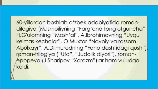 Hozirgi o'zbek romanlari tahlili. Romanda inson va davr munosabati - Image 4