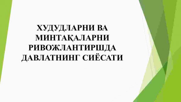 Hududlarni va mintaqalarni rivojlantirishda davlatning siyosati