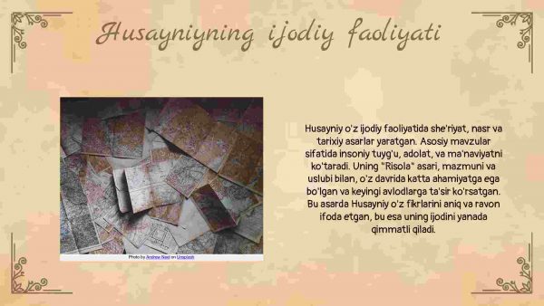 Husayniyning hayoti va ijodi va uning "Risola" asari - Image 4