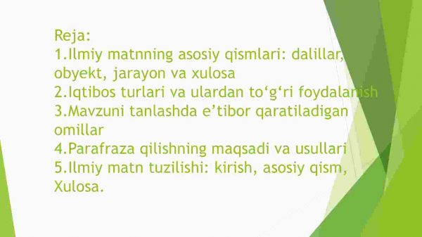 Ilmiy matnda dalillar, obyektlar, jarayonlar va xulosalarning berilishi. Ilmiy tadqiqot matnini yaratish. Mavzuni tanlash. Iqtibos keltirish. Parafraza - Image 2