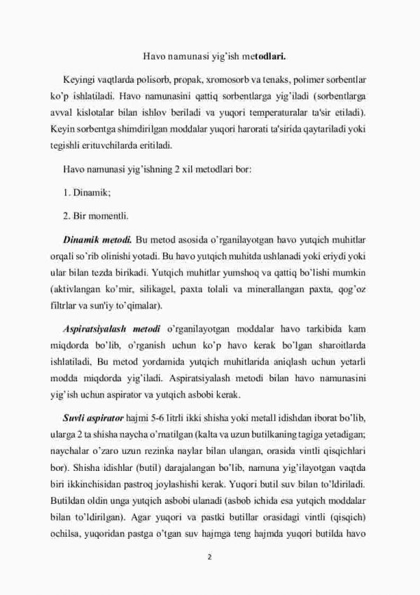 Ish joyi havosini zararli moddalar bilan ifloslanishini gigienik baholash usullari - Image 2