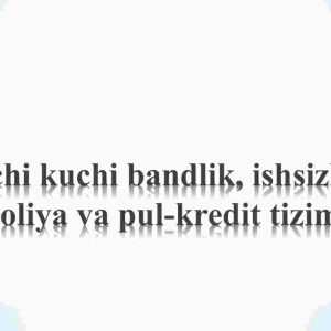 Ishchi kuchi bandlik, ishsizlik. Moliya va pul-kredit tizimi