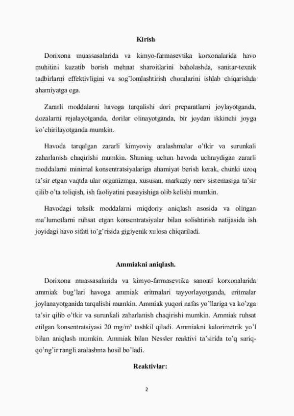 Ishlab chiqarish xonalari havosidagi gazsimon kimyoviy moddalarning gigienik reglamentatsiyasi va tekshirish metodlari - Image 2
