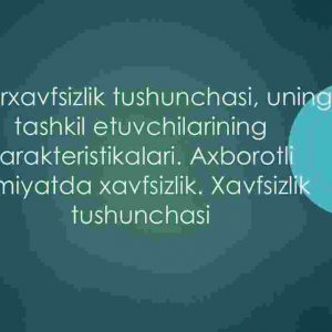 Kiberxavfsizlik tushunchasi, uning tashkil etuvchilarining xarakteristikalari. Аxborotli jamiyatda xavfsizlik. Xavfsizlik tushunchasi