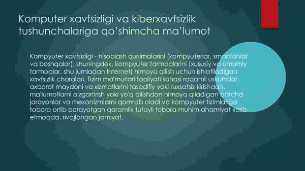 Kiberxavfsizlik tushunchasi, uning tashkil etuvchilarining xarakteristikalari. Аxborotli jamiyatda xavfsizlik. Xavfsizlik tushunchasi - Image 4