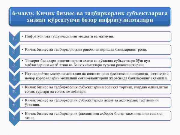 Kichik biznes va tadbirkorlik subektlariga xizmat ko'rsatuvchi bozor infratuzilmalari - Image 3