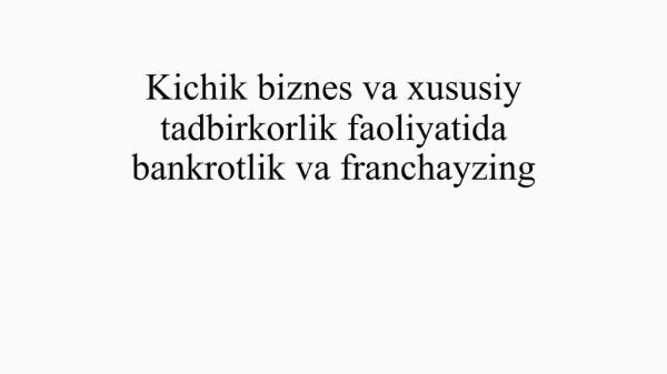 Kichik biznes va xususiy tadbirkorlik faoliyatida bankrotlik va franchayzing