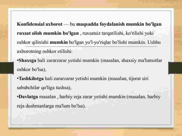 Konfidensial axborotning turlari va darajalari bo'yicha klassifikatsiyasi - Image 3