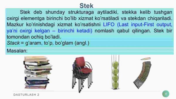 Konteyner adapterlari. Stack, queue, priority queue. Konteynerlar bilan ishlash algoritmlari - Image 3