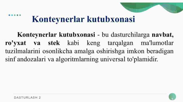 Konteynerlar(Kolleksiyalar).STL kutubxonalari. Konteyner sinflar. Chiziqli konteynerlar(arrey, vector, deque, list, forward_list) - Image 3
