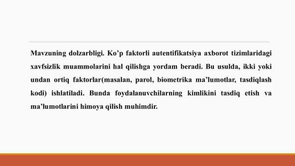 Ko'p faktorli autentifikatsiyalardan foydalangan holda axborot xavfsizligini ta'minlash va ularning tadqiqi - Image 3