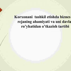 Korxonani  tashkil etishda biznes rejaning ahamiyati va uni davlat ro'yhatidan o'tkazish tartibi