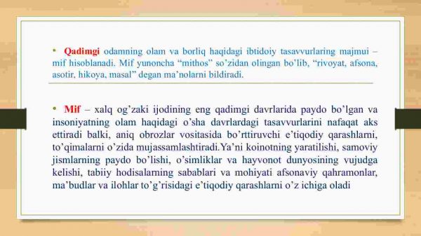 Mif va afsonaning janr xususiyatlari - Image 3