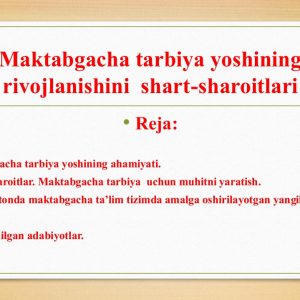 Maktabgacha tarbiya yoshining rivojlanishini  shart-sharoitlari