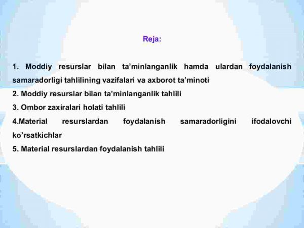 Moddiy resurslar bilan ta'minlanganlik va ulardan foydalanish tahlili - Image 2