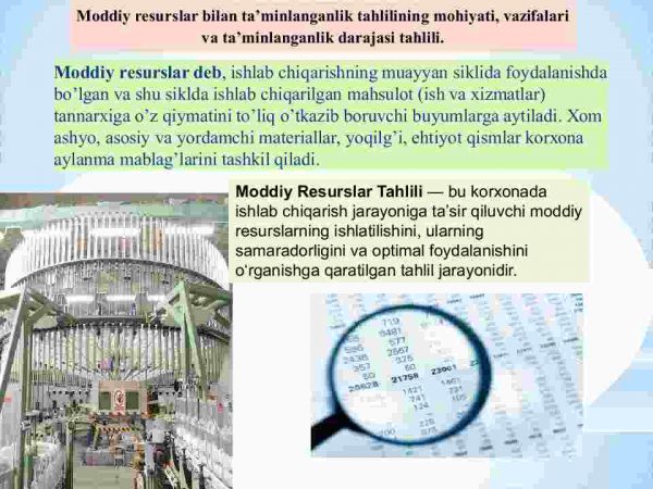 Moddiy resurslar bilan ta'minlanganlik va ulardan foydalanish tahlili - Image 3