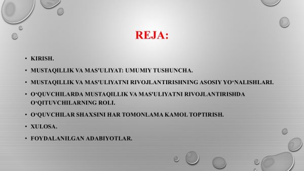 Mustaqillik ma'suliyat va o'z-o'zini nazorat qilish. O'quvchilar shaxsini har tomonlama kamol toptirish - Image 2