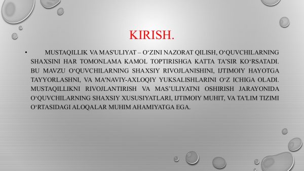 Mustaqillik ma'suliyat va o'z-o'zini nazorat qilish. O'quvchilar shaxsini har tomonlama kamol toptirish - Image 3