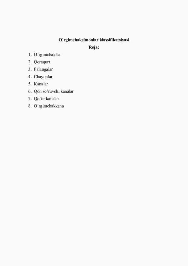 O'rgimchaksimonlar klassifikatsiyasi