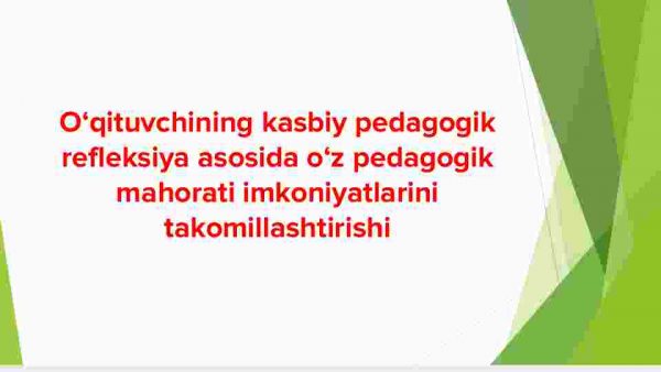 O'qituvchining kasbiy pedagogik refleksiya asosida o'z pedagogik mahorati imkoniyatlarini takomillashtirishi