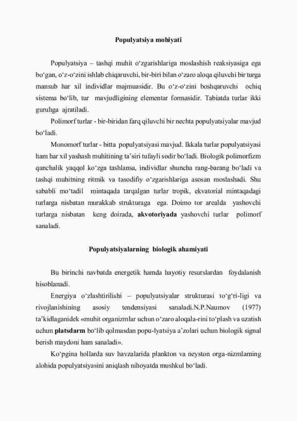 Populyatsiyalar mohiyati. Organizmlar  populyatsiyalarini  struktura  va   funksional  xususiyatlari - Image 2