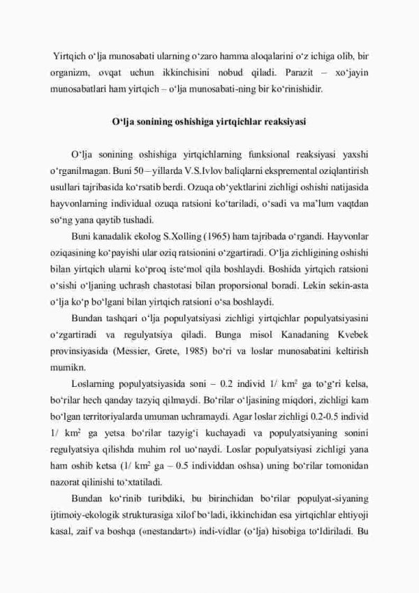 Populyatsiyalararo munosabatlarning har xil tiplari va klassifikatsiyasi. Yirtqich – o'lja, parazit xo'jayin munosabatlari - Image 3