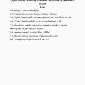 Quyosh sistemasi jismlarining o'lchamlari. Ulargacha bo'lgan masofalarni aniqlash