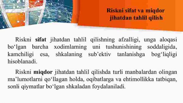 Riskni sifat va miqdor ko'rsatkichini baholash - Image 2