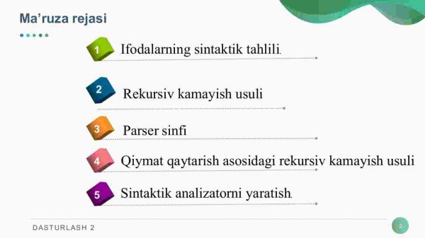 Sintaktik tahlil. Ifodalarning sintaktik tahlili. Parser sinfi. Sintaktik analizatorni yaratish - Image 2
