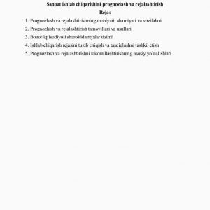Sanoat ishlab chiqarishini prognozlash va rejalashtirish