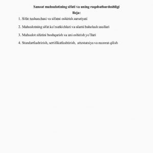 Sanoat mahsulotining sifati va uning raqobatbardoshligi