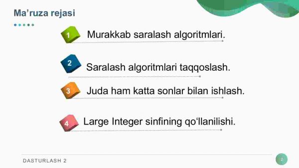 Murakkab saralash algortmlar. Juda ham katta sonlar bilan ishlash - Image 2